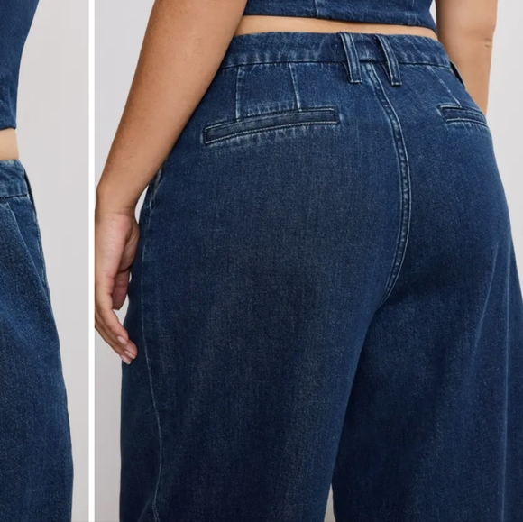 Good American Good 90s Pleated Trousers Indigo Blue Wide Leg  Women's Jeans 10 - Picture 4 of 13